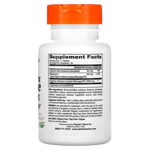 Image of Fast Acting Arginine Complex with Nitrosigine 60tabs supplement facts